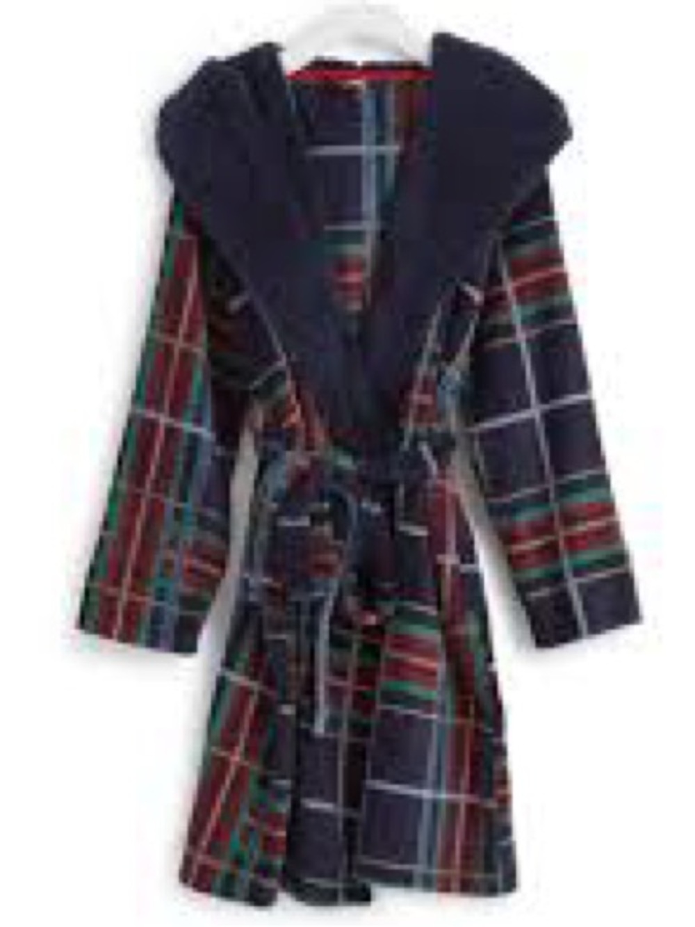 Vera Bradley Tartan Plaid Cozy Hooded Robe - Navy with Red & Green
